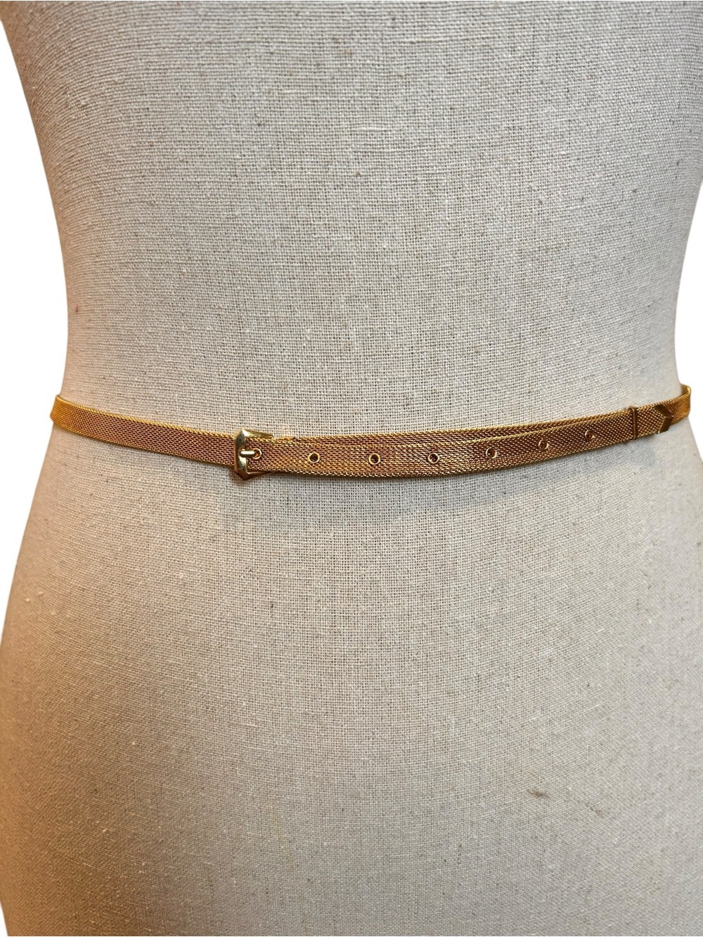Vintage gold-tone metallic mesh slim waist belt, Mid-Century Elegance